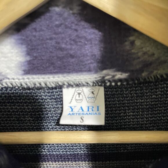 YARI Artesanias Wool Zip Coat Womens S Llama Snowflake Fair Isle Alpaca Blue - Picture 2 of 6